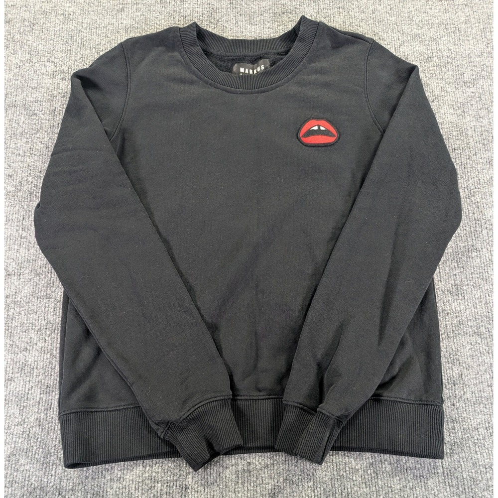 Markus Lupfer Black Cotton Lip Patch Crewneck Sweatshirt Medium Made in Portugal